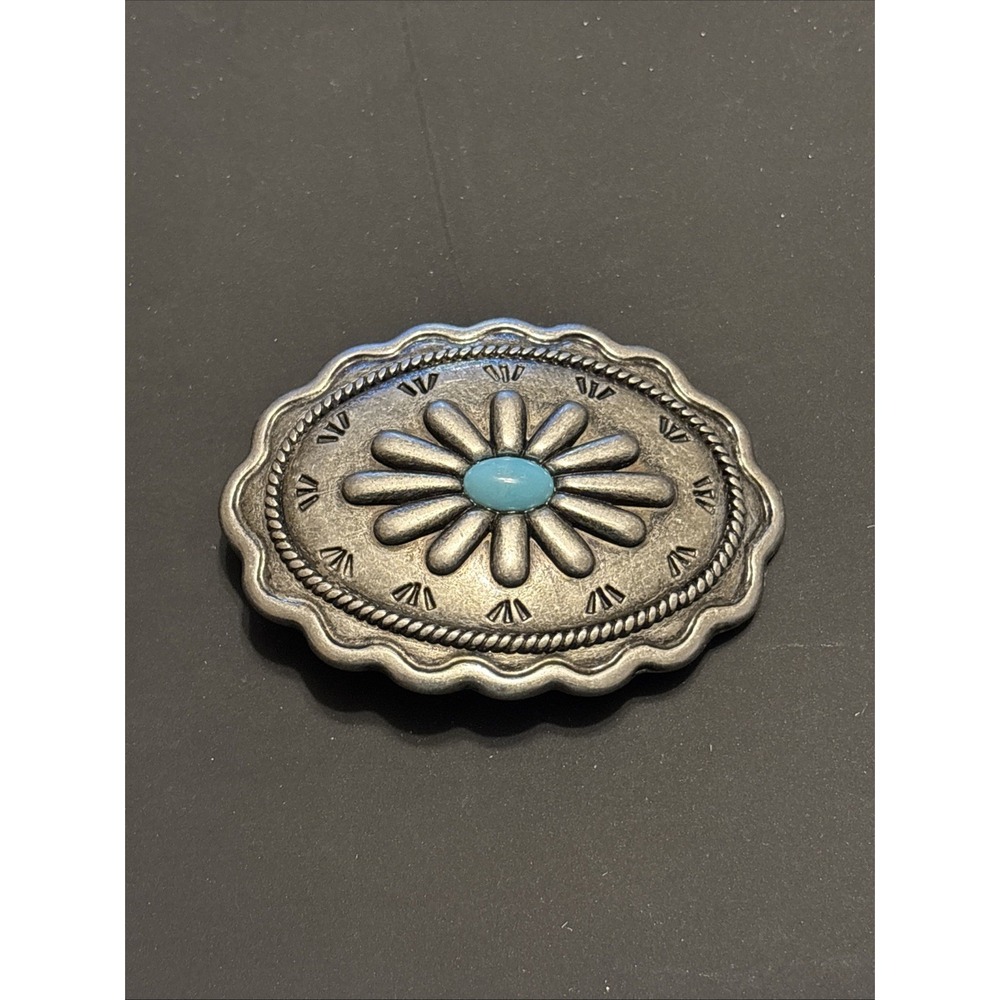 Vintage Western Concho Belt Buckle Faux Turquoise Native American Style Cowboy